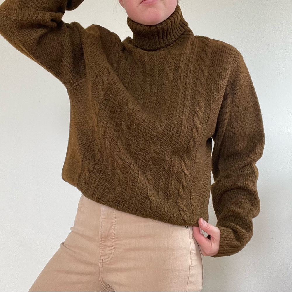 Pendleton Brown Cable-Knit Turtleneck Sweater - image 2